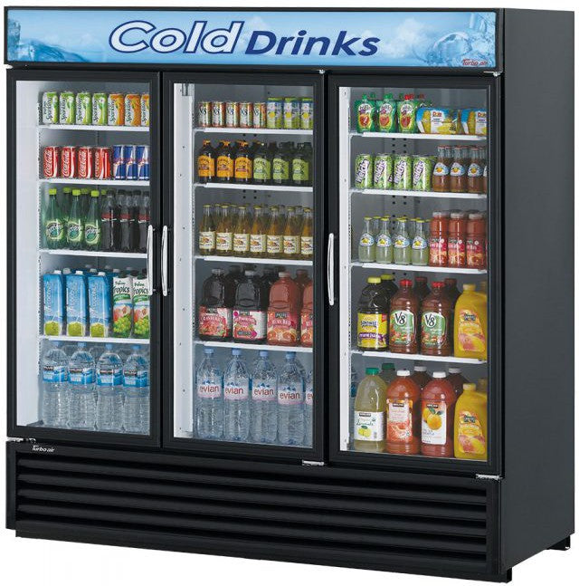 Turbo Air - 78" Black Three Section Glass Door Merchandising Refrigerator - TGM-72RSB-N (ETA 5-6 Weeks)
