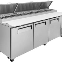 Turbo Air - 93" Super Deluxe Refrigerated Pizza Prep Table with 3 Solid Doors - TPR-93SD-N (ETA 5-6 Weeks)