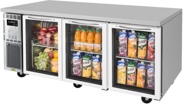 Turbo Air - J Series 72" Undercounter Refrigerator with Side Mounted Compressor with 3 Glass Doors - JUR-72-G-N (ETA 5-6 Weeks)