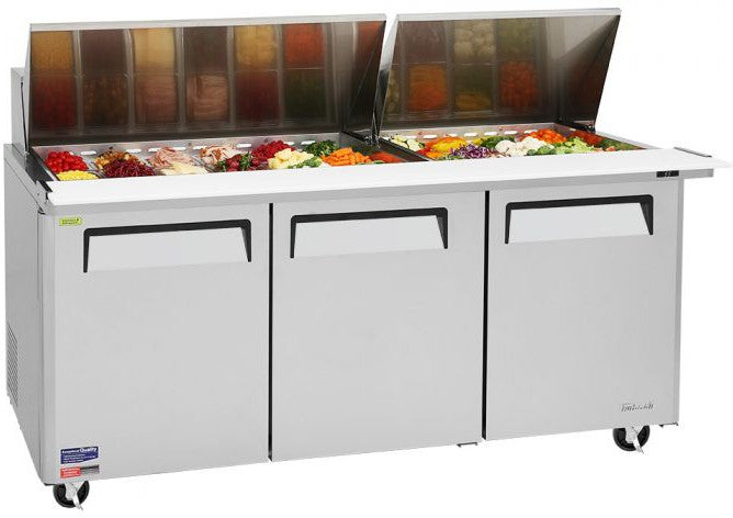 Turbo Air - M3 Series 72" Mega Top Stainless Steel Refrigerated Sandwich Prep Table with 3 Doors - MST-72-30-N (ETA 5-6 Weeks)