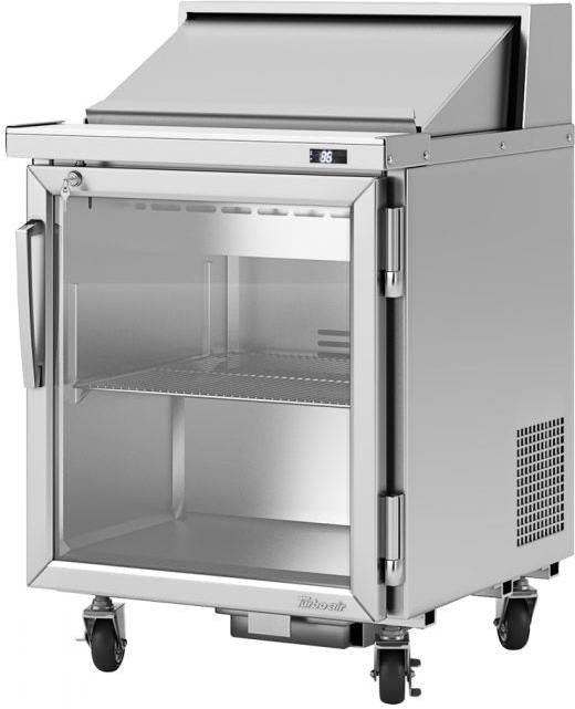 Turbo Air - PRO Series 27.5" Silver Mega One Section Sandwich/Salad Prep Table with Glass Door - PST-28-G-N (ETA 5-6 Weeks)