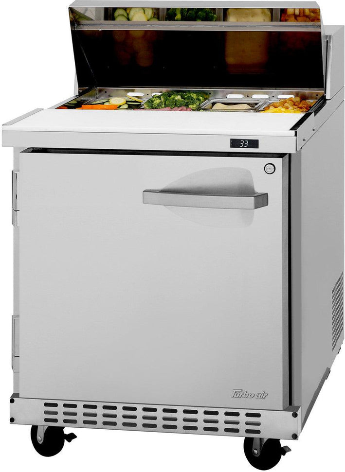 Turbo Air - PRO Series 27.5" Silver Mega One Section Top Sandwich/Salad Prep Table Front Breathing Airflow - PST-28-FB-N(-L) (ETA 5-6 Weeks)
