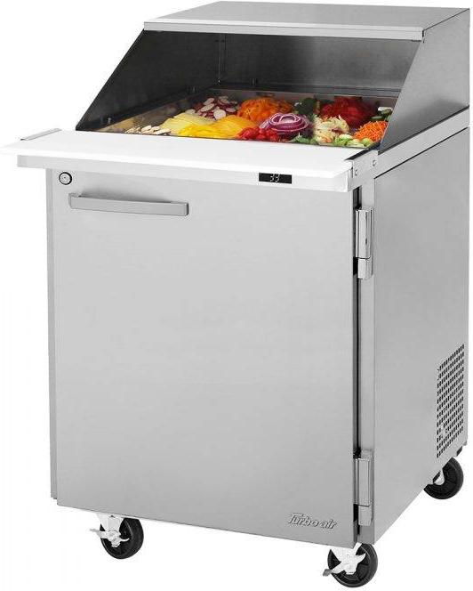 Turbo Air - PRO Series 27.5" Silver Mega One Section Top Sandwich/Salad Prep Table-Slide Lid with 12 Pans - PST-28-12-N-SL (ETA 5-6 Weeks)