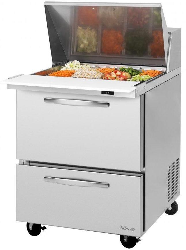 Turbo Air - PRO Series 27.5" Silver Mega One Section Top Sandwich/Salad Prep Table with 2 Drawers - PST-28-12-D2-N (ETA 5-6 Weeks)