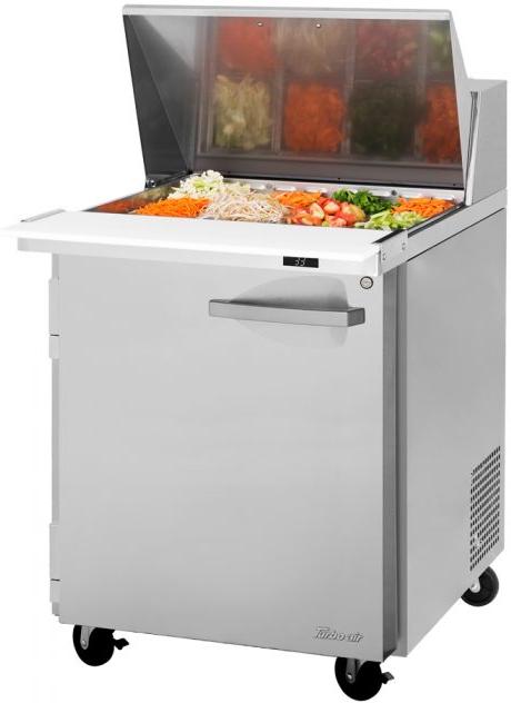 Turbo Air - PRO Series 27.5" Silver Mega One Section Top Sandwich/Salad Prep Table with Left Hinged Door - PST-28-12-N(-L) (ETA 5-6 Weeks)
