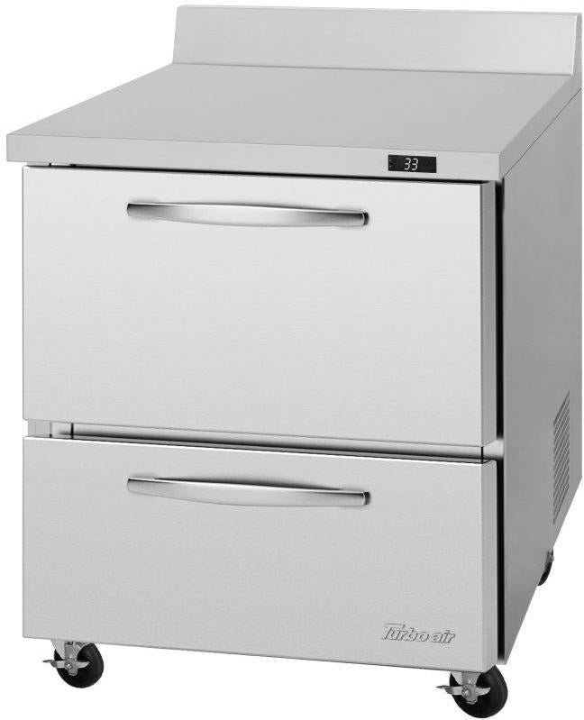 Turbo Air - PRO Series 27.5" Silver One-Section Worktop Refrigerator with 2 Solid Drawers - PWR-28-D2-N (ETA 5-6 Weeks)