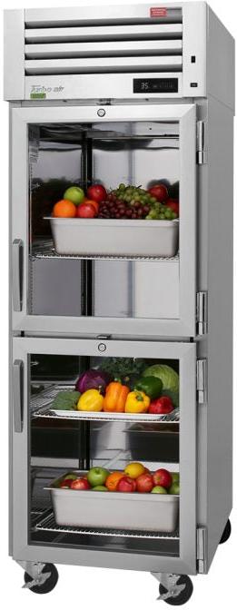 Turbo Air - PRO Series 28.75" Silver Pass Thru Refrigerator and 2 Half Glass Front Door / 2 Half Solid Back Door - PRO-26-2R-GS-PT-N (ETA 5-6 Weeks)
