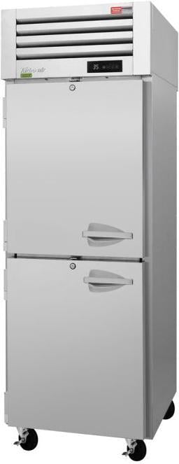 Turbo Air - PRO Series 28.75" Silver Pass Thru Refrigerator and 2 Half Glass Front Door / 2 Half Solid Back Door - PRO-26-2R-SG-PT-N (ETA 5-6 Weeks)