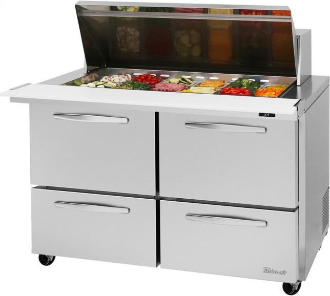 Turbo Air - PRO Series 48" Silver Mega Sandwich/Salad Prep Table with 4 Mega Top Unit-Drawers - PST-48-18-D4-N (ETA 5-6 Weeks)