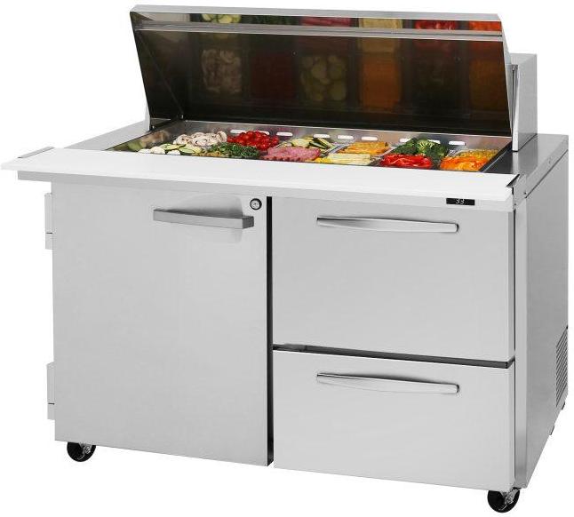 Turbo Air - PRO Series 48.25" Silver Mega Two Section Sandwich/Salad Prep Table with Right Drawer + Left Hinged Door - PST-48-18-D2R(L)-N (ETA 5-6 Weeks)