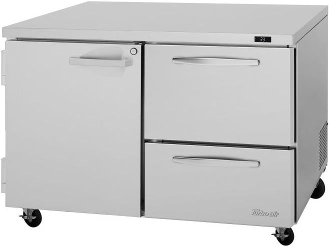 Turbo Air - PRO Series 48.25" Silver One Left Hinged Swing Solid Door Undercounter Refrigerator Drawers with Two Drawers - PUR-48-D2R(L)-N (ETA 5-6 Weeks)