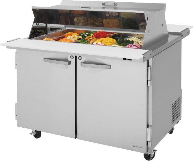 Turbo Air - PRO Series 48.25" Silver Two-Section Mega Top Sandwich/Salad Prep Table-Dual Sided with Side Breathing - PST-48-18-N-DS (ETA 5-6 Weeks)