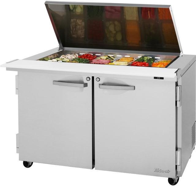 Turbo Air - PRO Series 48.25" Silver Two-Section Mega Top Sandwich/Salad Prep Table with Flat Lid - PST-48-18-N-FL (ETA 5-6 Weeks)