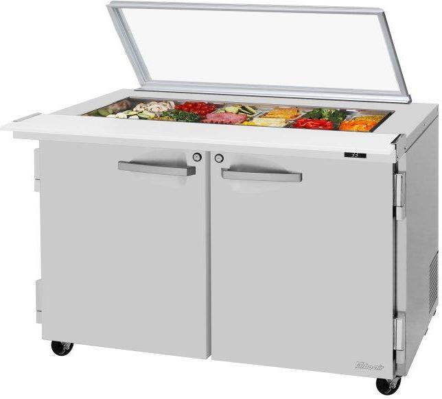 Turbo Air - PRO Series 48.25" Silver Two-Section Mega Top Sandwich/Salad Prep Table with Glass Lid - PST-48-18-N-GL (ETA 5-6 Weeks)