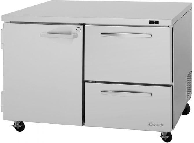 Turbo Air - PRO Series 48.25" Silver Undercounter Drawers Freezer with 2 Drawers, 1 Left Hinged Door - PUF-48-D2R(L)-N (ETA 5-6 Weeks)