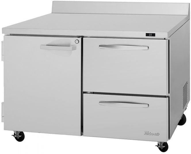 Turbo Air - PRO Series 48.25" Silver Worktop Refrigerator with 2 Right Drawers + 1 Left Hinged Door - PWR-48-D2R(L)-N (ETA 5-6 Weeks)
