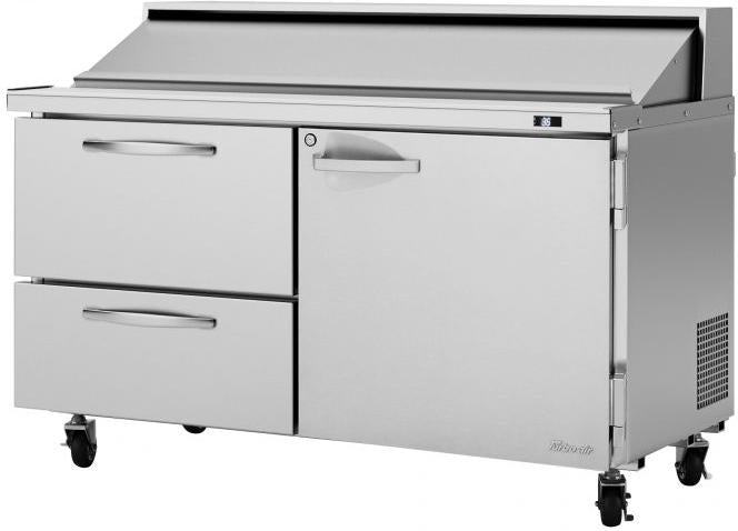 Turbo Air - PRO Series 60.25" Silver One Left Hinged Door Sandwich/Salad Prep Table with 2 Drawers - PST-60-D2R(L)-N (ETA 5-6 Weeks)