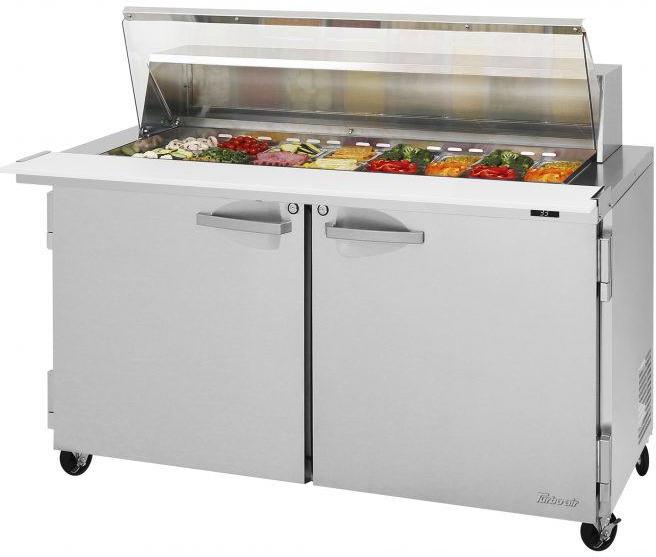 Turbo Air - PRO Series 60.25" Silver Two-Doors Sandwich/Salad Prep Table-Clear Lid with Side Breathing - PST-60-24-N-CL (ETA 5-6 Weeks)