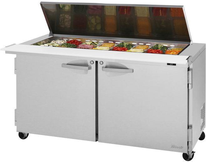 Turbo Air - PRO Series 60.25" Silver Two-Doors Sandwich/Salad Prep Table-Flat Lid with 2 Stainless Steel Shelves - PST-60-24-N-FL (ETA 5-6 Weeks)