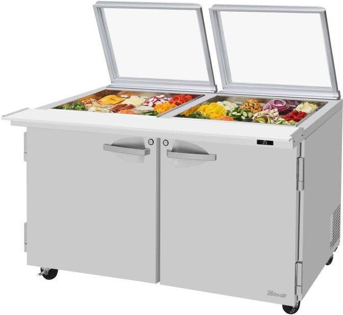 Turbo Air - PRO Series 60.25" Silver Two-Doors Sandwich/Salad Prep Table-Glass Lid with 2 Stainless Steel Shelves - PST-60-24-N-GL (ETA 5-6 Weeks)