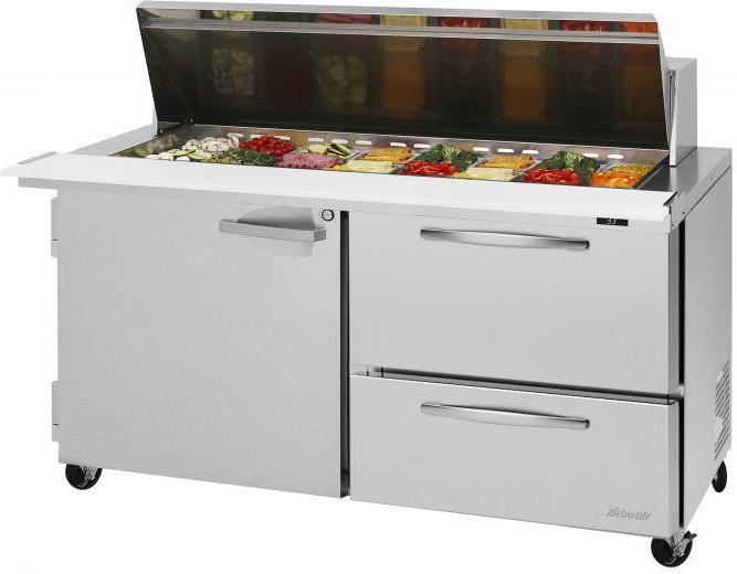Turbo Air - PRO Series 60.25" Silver Two-Doors Sandwich/Salad Prep Table with 2 Drawers and 1 Left Hinged Door - PST-60-24-D2R(L)-N (ETA 5-6 Weeks)