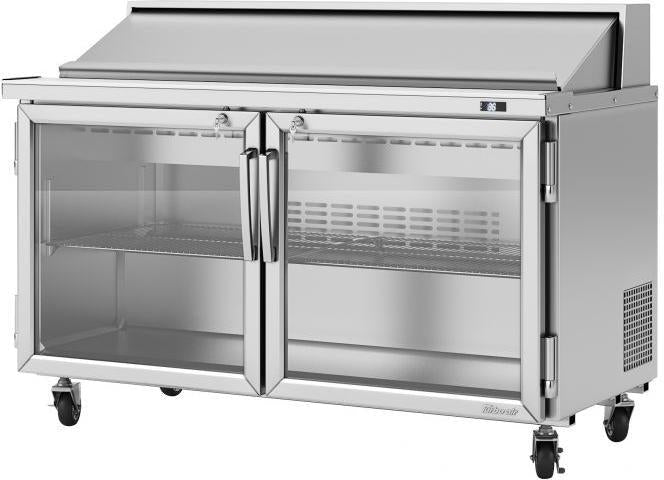 Turbo Air - PRO Series 60.25" Silver Two Glass Door Sandwich/Salad Prep Table with Side Breathing - PST-60-G-N (ETA 5-6 Weeks)