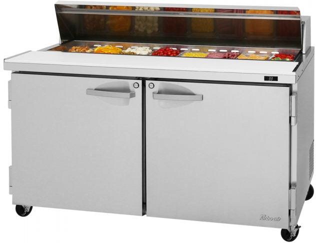 Turbo Air - PRO Series 60.25" Silver Two Solid Door Sandwich/Salad Prep Table with 2 Stainless Steel Shelves - PST-60-N (ETA 5-6 Weeks)