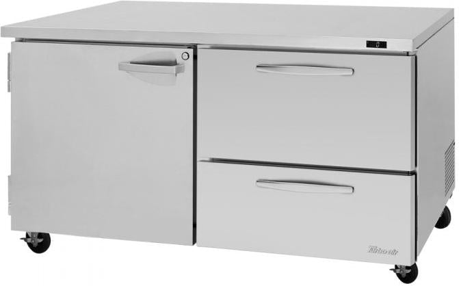 Turbo Air - PRO Series 60.25" Silver Undercounter Drawers Freezer with 2 Drawers, 1 Left Hinged Door - PUF-60-D2R(L)-N (ETA 5-6 Weeks)