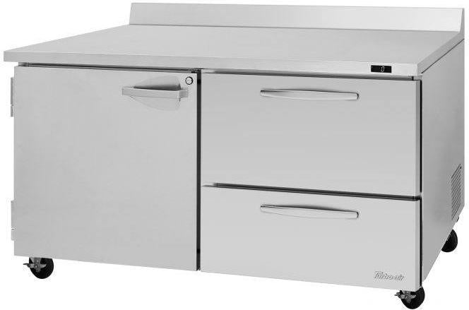 Turbo Air - PRO Series 60.25" Silver Worktop Freezer with 2 Right Drawers + 1 Left Solid Door - PWF-60-D2R(L)-N (ETA 5-6 Weeks)