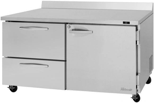 Turbo Air - PRO Series 60.25" Silver Worktop Refrigerator with 2 Drawers + One Left Hinged Door - PWR-60-D2R(L)-N (ETA 5-6 Weeks)