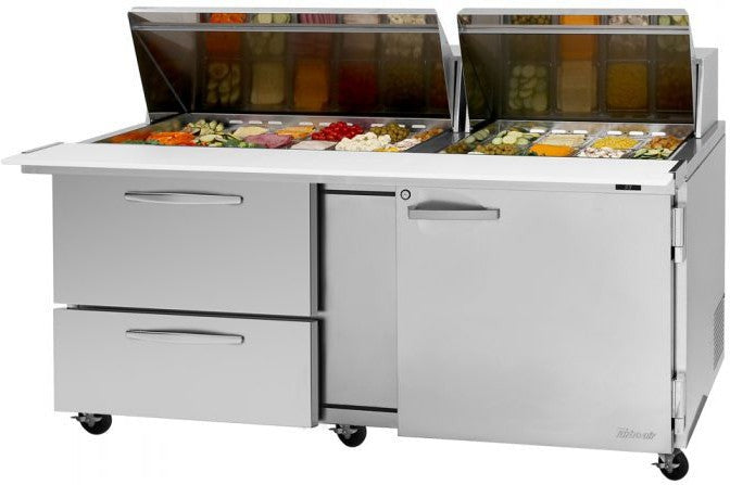 Turbo Air - PRO Series 72.6" Mega Top Sandwich/Salad Prep Table with 2 Drawers and 1 Right Hinged Door - PST-72-30-D2R-N (ETA 5-6 Weeks)