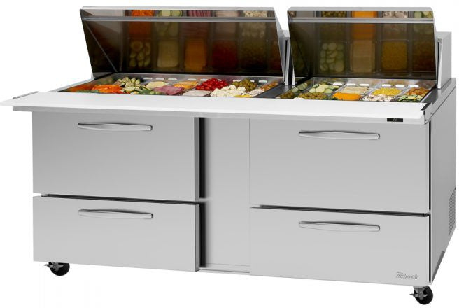 Turbo Air - PRO Series 72.6" Mega Top Sandwich/Salad Prep Table with 4 Drawers and 1 Left Hinged Door - PST-72-30-D4L-N (ETA 5-6 Weeks)