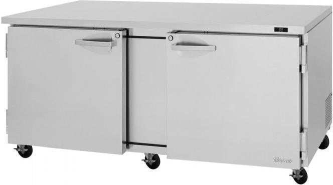 Turbo Air - PRO Series 72.6" Silver 2 Hinged Swing Door Undercounter Refrigerator with 2 Shelves - PUR-72-N(-AL) (ETA 5-6 Weeks)