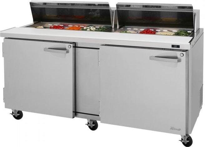 Turbo Air - PRO Series 72.6" Silver 2 Solid Hinged Swing Doors Sandwich/Salad Prep Table with Refrigerated Base and 2 Shelves - PST-72-N (ETA 5-6 Weeks)