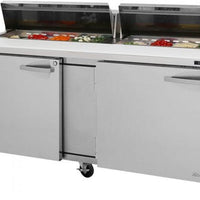 Turbo Air - PRO Series 72.6" Silver 2 Solid Hinged Swing Doors Sandwich/Salad Prep Table with Refrigerated Base and 2 Shelves - PST-72-N (ETA 5-6 Weeks)