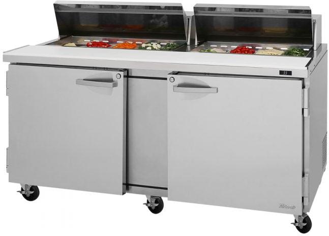 Turbo Air - PRO Series 72.6" Silver 2 Solid Hinged Swing Doors Sandwich/Salad Prep Table with Refrigerated Base and 2 Shelves - PST-72-N (ETA 5-6 Weeks)