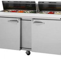 Turbo Air - PRO Series 72.6" Silver 2 Solid Hinged Swing Doors Sandwich/Salad Prep Table with Refrigerated Base and 2 Shelves - PST-72-N (ETA 5-6 Weeks)
