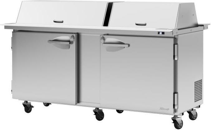 Turbo Air - PRO Series 72.6" Silver Two-Section Mega Top Sandwich/Salad Prep Table-Dual Sided with Side Breathing - PST-72-30-N-DS (ETA 5-6 Weeks)