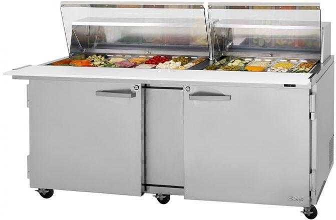 Turbo Air - PRO Series 72.6" Silver Two-Section Mega Top Sandwich/Salad Prep Table with Clear Lids - PST-72-30-N-CL (ETA 5-6 Weeks)