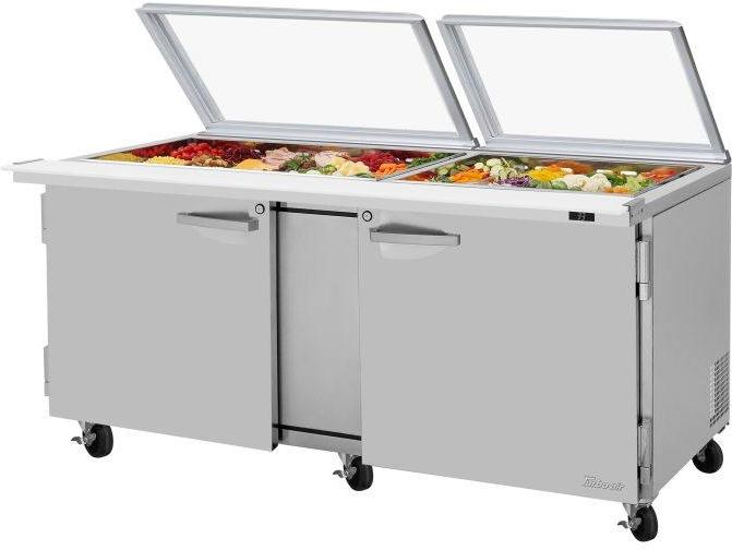 Turbo Air - PRO Series 72.6" Silver Two-Section Mega Top Sandwich/Salad Prep Table with Glass Lid and 2 Shelves - PST-72-30-N-GL (ETA 5-6 Weeks)