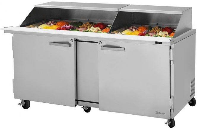 Turbo Air - PRO Series 72.6" Silver Two-Section Mega Top Sandwich/Salad Prep Table with Slide Lid and 2 Shelves - PST-72-30-N-SL (ETA 5-6 Weeks)