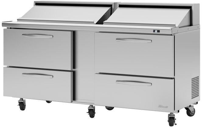 Turbo Air - PRO Series 72.6" Silver Two-Section Sandwich/Salad Prep Table with 4 Drawers - PST-72-D4-N (ETA 5-6 Weeks)