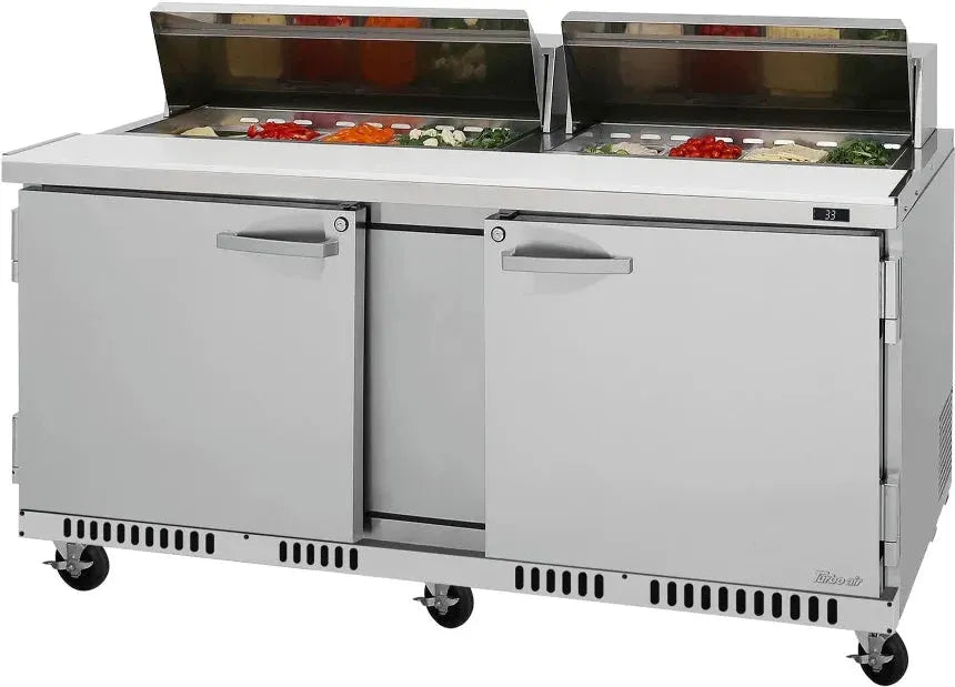 Turbo Air - PRO Series 72.6" Silver Two-Section Sandwich/Salad Prep Table with Refrigerated Base and 2 Shelves - PST-72-FB-N (ETA 5-6 Weeks)