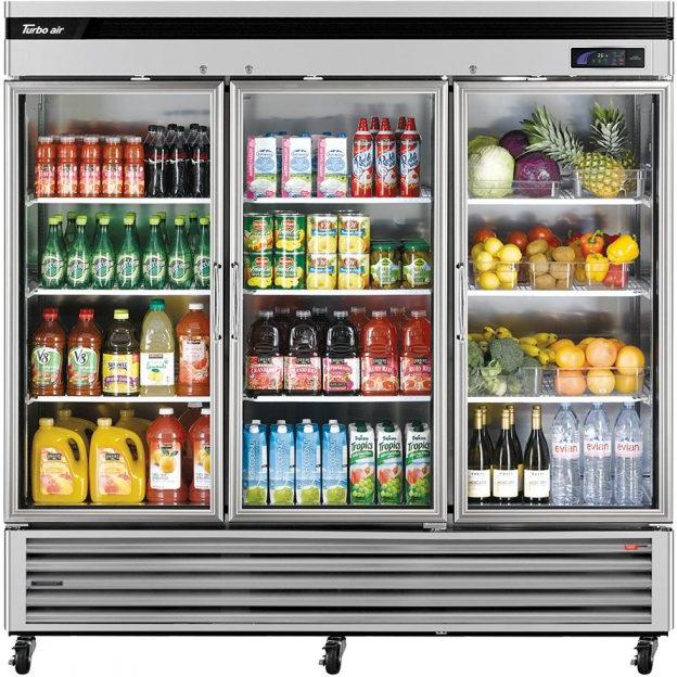 Turbo Air - PRO Series 81.6" Three-Section Glass Door Refrigerator with 9 Adjustable PE Coated Wire Shelves - TSR-72GSD-N (ETA 5-6 Weeks)