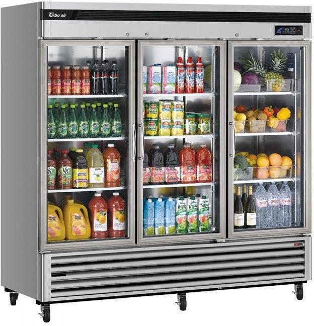 Turbo Air - PRO Series 81.6" Three-Section Glass Door Refrigerator with 9 Adjustable PE Coated Wire Shelves - TSR-72GSD-N (ETA 5-6 Weeks)