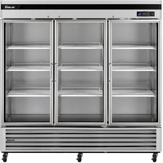 Turbo Air - PRO Series 81.6" Three-Section Glass Door Refrigerator with 9 Adjustable PE Coated Wire Shelves - TSR-72GSD-N (ETA 5-6 Weeks)