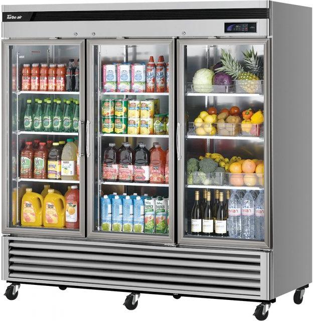 Turbo Air - PRO Series 81.6" Three-Section Glass Door Refrigerator with 9 Adjustable PE Coated Wire Shelves - TSR-72GSD-N (ETA 5-6 Weeks)