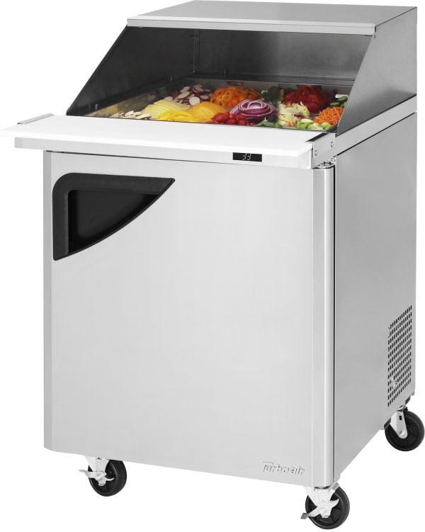 Turbo Air - Super Deluxe 27.5" One Solid Door Mega Top Refrigerated Sandwich Prep Table with Slide-Back Lid - TST-28SD-12-N-SL (ETA 5-6 Weeks)