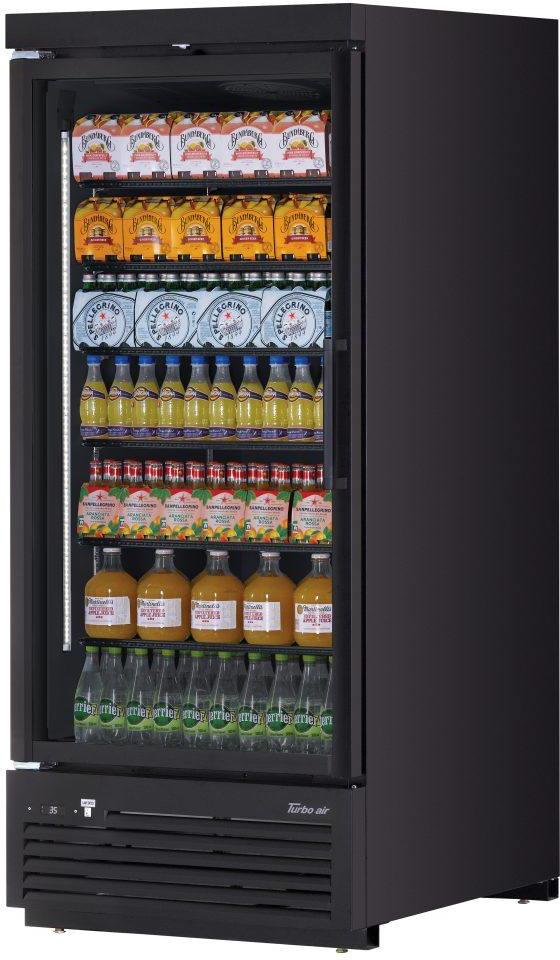 Turbo Air - Super Deluxe 36.4" Black One Swing Door Refrigerated Merchandiser and 6 Adjustable Shelves - TJMR-30SDB-N (ETA 5-6 Weeks)