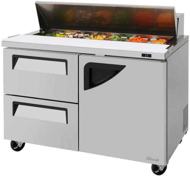 Turbo Air - Super Deluxe 48.25" One Solid Door Mega Top Refrigerated Sandwich Prep Table with Stainless Steel Top with 12-Pan Opening - TST-48SD-D2R-N (ETA 5-6 Weeks)